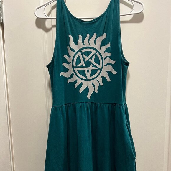 Hot Topic 'Supernatural' Mini Dress Women's Medium Gray Symbols in Teal - Picture 8 of 8